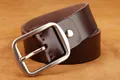 Men's vintage brown leather belt with classic silver pin buckle detail - 120 / Coffee