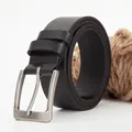 Men's classic black leather belt with matte silver buckle and rustic rope detail - 105cm / Black