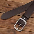 Classic dark brown leather belt for men with a matte silver square pin buckle - 105 / Coffee