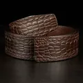 Ceinture pour homme en cuir marron foncé avec motif crocodile et finition lisse - 3.50 cm / 105cm / Sangle de Ceinture Uniquement (Sans Boucle) / Café