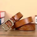 Men's genuine leather belt with antique brass buckle and vintage brown finish - 105cm / Khaki