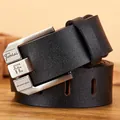 Men's black lychee pattern leather belt with a brushed metal pin buckle and brand engraving - 105cm / Black