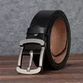 Classic black top grain leather belt for men with brushed metal pin buckle - 105cm / Black