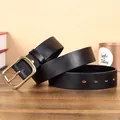 Black genuine leather belt for men featuring a vintage solid brass square buckle - 105cm / Black