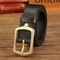 Ceinture classique pour hommes en cuir noir avec une boucle en laiton doré mat - 105cm / Noir