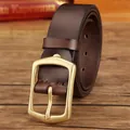 Ceinture homme en cuir véritable marron foncé avec boucle ardillon en laiton mat - 105cm / Café