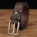 Cintura classica in pelle marrone scuro con fibbia ad ardiglione in metallo argentato - 105cm