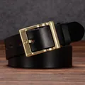 Men's vintage black genuine leather belt with a classic brass pin buckle detail - 105cm / Black