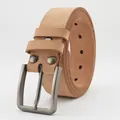 Men's vintage genuine cowhide leather belt with brushed metal pin buckle and raw edge - 105 / Natural