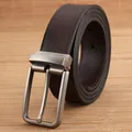 Men's 3.3cm brown genuine leather belt with brushed metal pin buckle on bamboo mat - 105cm / Retro Coffee