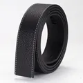 Black leather men's belt strap with white contrast stitching and litchi texture - 105cm / Black With Beige Stitching (Lychee Pattern)