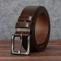 Cintura classica da uomo in vera pelle marrone scuro con fibbia ad ardiglione vintage - 105cm / caffè