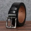 Cintura nera classica in vera pelle con fibbia ad ardiglione in metallo vintage - 105cm / Nero