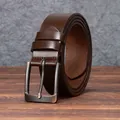Men's vintage dark brown top grain leather belt with antique brushed alloy pin buckle - 105cm / Coffee
