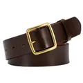 Vintage dark brown leather belt for men with a matte gold square pin buckle closure - Coffee / 105cm