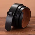 Cintura vintage in pelle nera da uomo da 3,5cm senza fibbia con grana e trama dettagliate - 105cm / Nero