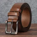 Cintura vintage in pelle bovina marrone scuro da uomo con fibbia ad ardiglione opaca - 105cm / Cachi