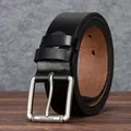 Men's genuine leather belt in black with a brushed silver-tone rectangular pin buckle - 105cm / Black