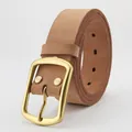 Men's genuine leather belt in light brown with a vintage matte brass buckle - Natural (38009) / 105
