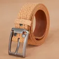 Men's brown bison texture genuine leather belt with matte gray metal pin buckle - 105cm / Bison Grain Natural Color