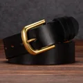 Men's vintage black genuine leather belt with classic gold metal pin buckle - Black / 105cm