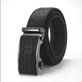 Men's genuine leather belt with crocodile pattern and gunmetal automatic buckle - Black Crocodile Pattern Automatic Buckle (ZD505) / 105cm