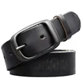 Men's black genuine leather belt with matte grey pin buckle in a vintage style - 105cm / Black
