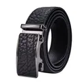 Men's black lychee pattern leather belt with gun-gray automatic buckle for business - Short / Black (Bison Texture)
