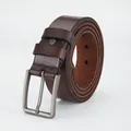 Classic dark brown men's genuine leather belt with retro silver-tone pin buckle - Coffee / 105cm