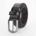 Classic men's genuine leather belt with zinc alloy pin buckle and decorative stitching - 105cm / Coffee