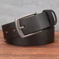 Classic men's black genuine leather belt with matte dark grey metal needle buckle - 625 Three-Screw Style / 105cm / Black