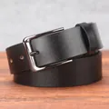 Classic men's black genuine leather belt with a polished silver metal pin buckle - 105cm / Black