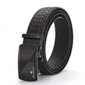 Men's black automatic buckle belt with premium crocodile embossed leather texture - 105cm / Crocodile Pattern Style (No-Tooth 503-Crocodile Pattern)