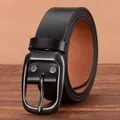 Vintage black leather belt for men with matte gunmetal pin buckle and natural grain - 105cm / Black (878 Buckle)