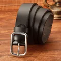 Cintura da uomo in pelle nera con fibbia ad ardiglione quadrata argento su legno - S / Nero