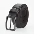Classic men's black leather belt with a dark metal buckle and fine edge stitching - 105cm / Black