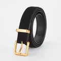 Cintura vintage in vera pelle nera con fibbia quadrata oro opaco per jeans donna - 105cm / Nero