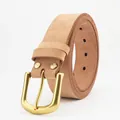 Men's tan genuine leather belt with classic brass pin buckle on a white background - 105cm / Natural