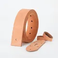 Natural genuine leather belt strap with pre-punched holes and loop components set - 105cm / Natural