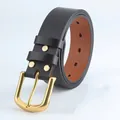 Men's genuine leather belt in black with brown lining and golden matte buckle details - 105cm / Black