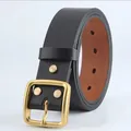 Men's genuine vintage leather belt with black outer skin and brass buckle - 105cm / Black