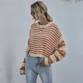 Maglione corto a righe arancioni e crema da donna con girocollo e vestibilità ampia - Taglia L / arancio chiaro