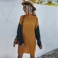 Abito in maglia a dolcevita da donna con design patchwork giallo zenzero e verde - M / Giallo