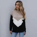 Jersey de punto para mujer con bloques de color en V caqui blanco y negro - S / Negro & Blanco