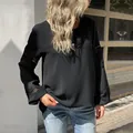 Women's black long sleeve blouse with lace patchwork and crew neck detailing - S / Black