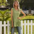 Abito verde senza maniche a balze con orlo asimmetrico e scollo a V moderno - S / Verde