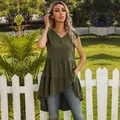 Top senza maniche verde oliva con balze a strati e orlo asimmetrico stile casual - S / Verde Militare