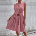 Robe d'été rouge fleurie pour femme avec manches volantées et ourlet plissé - Bordeaux