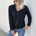 Women's black drawstring hoodie with buttoned neck and ribbed cuffs in athletic style - S / Navy Blue