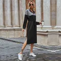 Abito a felpa con coulisse grigio e nero con colletto a zip e spacco laterale - S / Nero
